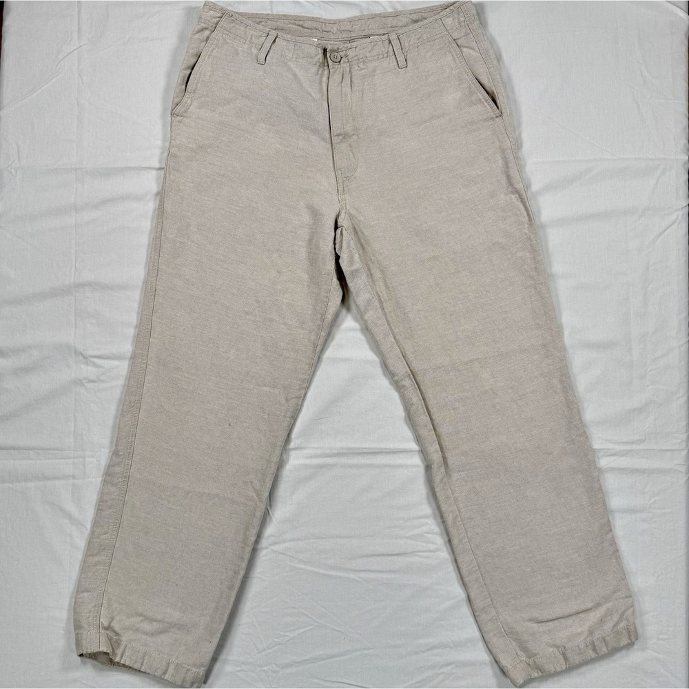 Nautica Men's 34x32 Beige Linen Cotton Pants Flat Front Chinos
